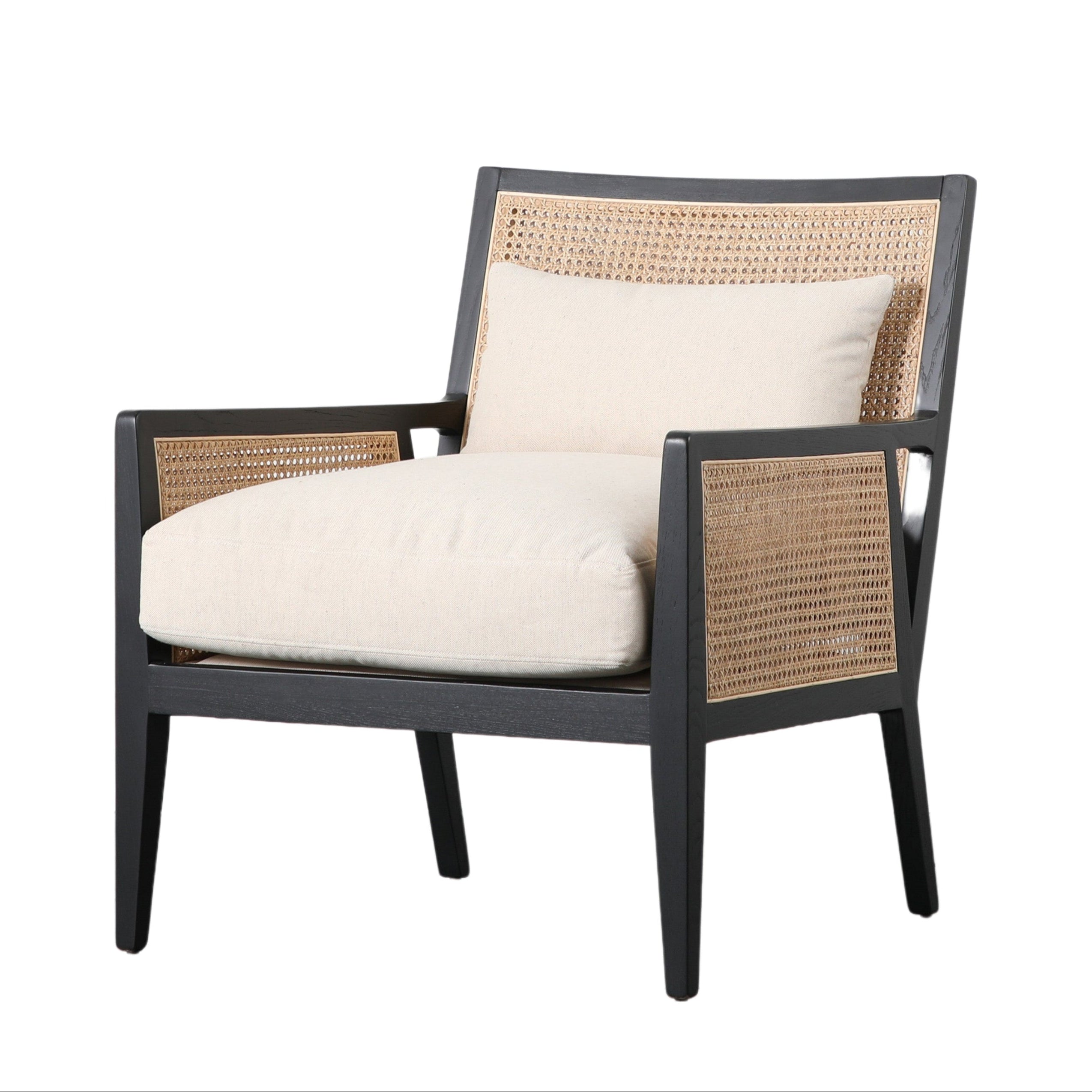 Benito Black Wood & Rattan Cream Armchair